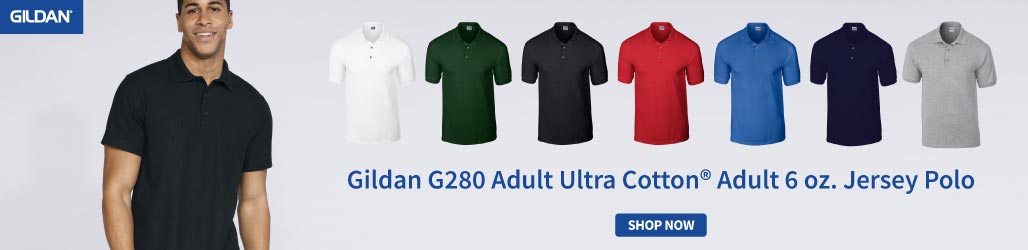 Gildan's G280 Adult Ultra Cotton Adult 6 oz. Jersey Polos available in 7 classic colors